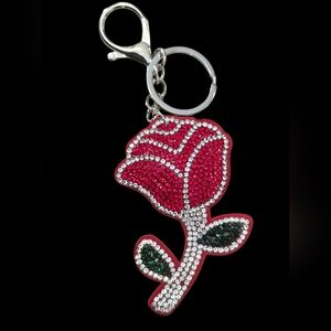 Red Rose Rhinestone Bag Charm Keychain